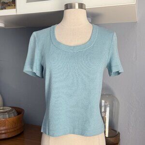 St. John Sport Wool Scoop Neck Sweater Top Blue Size P Short Sleeve